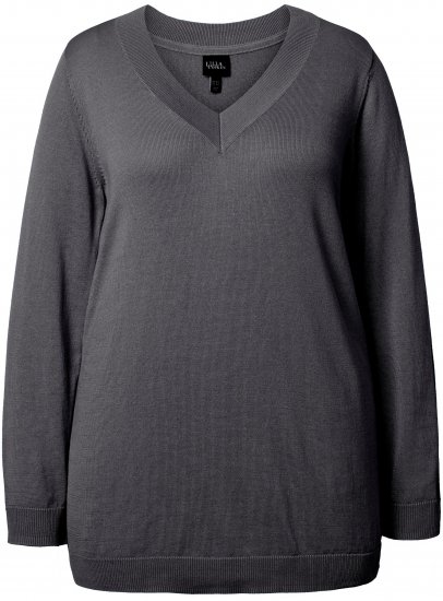 Ulla Popken Casual V-Neck Long Sleeve Sweater Charcoal Grey Melange - Džemperi un džemperi ar kapuci - 