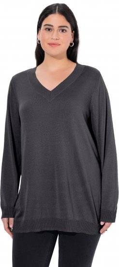 Ulla Popken Casual V-Neck Long Sleeve Sweater Charcoal Grey Melange - Džemperi un džemperi ar kapuci - 
