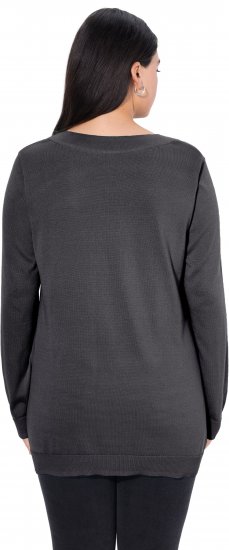 Ulla Popken Casual V-Neck Long Sleeve Sweater Charcoal Grey Melange - Džemperi un džemperi ar kapuci - 