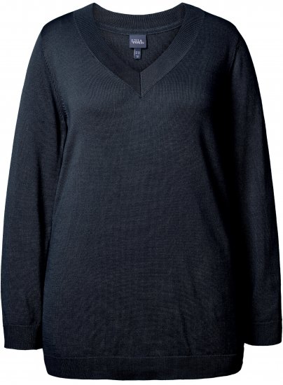 Ulla Popken Casual V-Neck Long Sleeve Sweater Navy Blue - Džemperi un džemperi ar kapuci - 