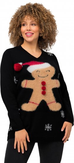 Ulla Popken Gingerbread Man Christmas Sweater Black - Džemperi un džemperi ar kapuci - 