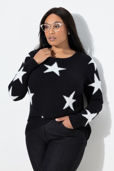 Ulla Popken Glitter Stars Soft Knit Sweater Black - Džemperi un džemperi ar kapuci - Mīksti džemperi un jakas