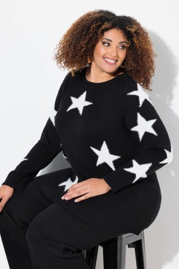 Ulla Popken Glitter Stars Soft Knit Sweater Black - Džemperi un džemperi ar kapuci - Mīksti džemperi un jakas