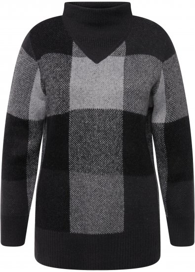 Ulla Popken Grand Check Long Sleeve Sweater Charcoal Grey Melange - Džemperi un džemperi ar kapuci - 