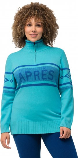 Ulla Popken Apres Ski Long Sleeve Troyer Collar Sweater Bright Turquoise - Džemperi un džemperi ar kapuci - 