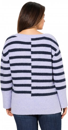 Ulla Popken Split Stripe Long Sleeve V-Neck Sweater Blue Grey - Džemperi un džemperi ar kapuci - 