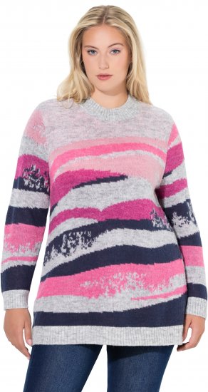 Ulla Popken Landscape Stripe Sweater Light Grey Melange - Džemperi un džemperi ar kapuci - 