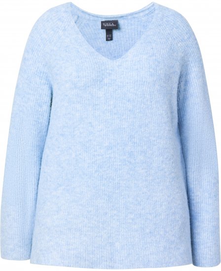 Ulla Popken Long Sleeve V-Neck Ribbed Knit Sweater Light Blue - Džemperi un džemperi ar kapuci - 
