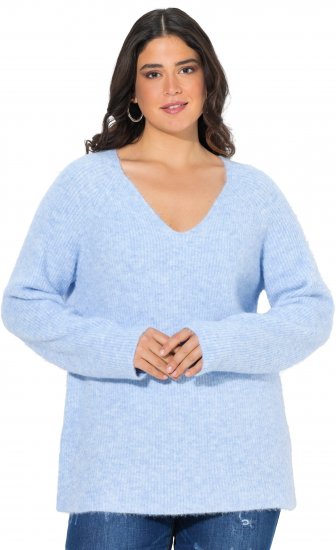 Ulla Popken Long Sleeve V-Neck Ribbed Knit Sweater Light Blue - Džemperi un džemperi ar kapuci - 