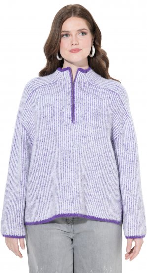 Ulla Popken Striped Knit Long Sleeve Troyer Collar Sweater Purple - Džemperi un džemperi ar kapuci - 