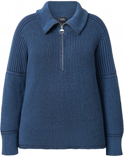Ulla Popken Two-Tone Mixed Knit Troyer Collar Sweater Navy - Džemperi un džemperi ar kapuci - 