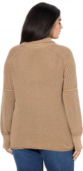 Ulla Popken Two-Tone Mixed Knit Troyer Collar Sweater Caramel - Džemperi un džemperi ar kapuci - 