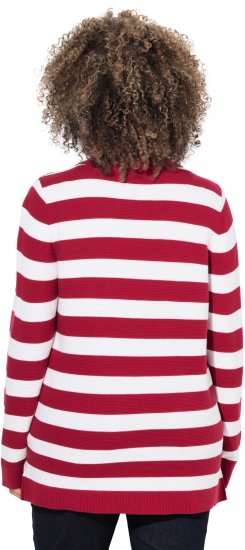 Ulla Popken Striped Polo Collar Long Sleeve Sweater Ruby Red - Džemperi un džemperi ar kapuci - 