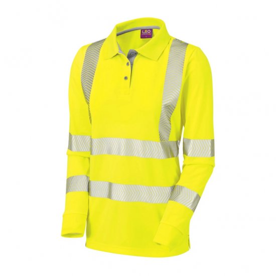Leo Pollyfield EcoViz Performance+ Women's Sleeved Polo Shirt Yellow - Darba apģērbs - 
