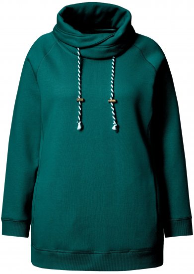 Ulla Popken Drawstring Collar Long Sleeve Sweatshirt Teal Green - Džemperi un džemperi ar kapuci - 