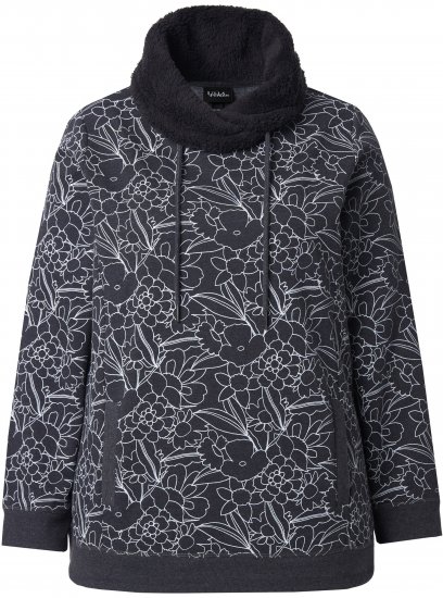 Ulla Popken Teddy Collar Printed Sweatshirt Black - Džemperi un džemperi ar kapuci - 