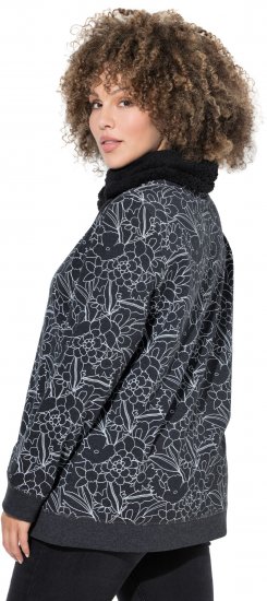 Ulla Popken Teddy Collar Printed Sweatshirt Black - Džemperi un džemperi ar kapuci - 