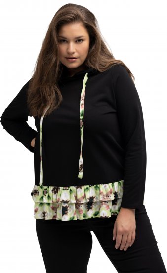 Ulla Popken Ruffle Hem A-line Fit Hooded Sweatshirt Black - Džemperi un džemperi ar kapuci - 