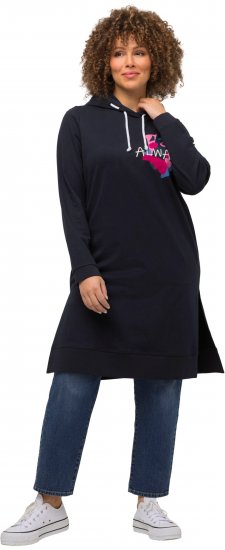 Ulla Popken Extra Long Abstract Graphic Hoodie Navy - Džemperi un džemperi ar kapuci - 
