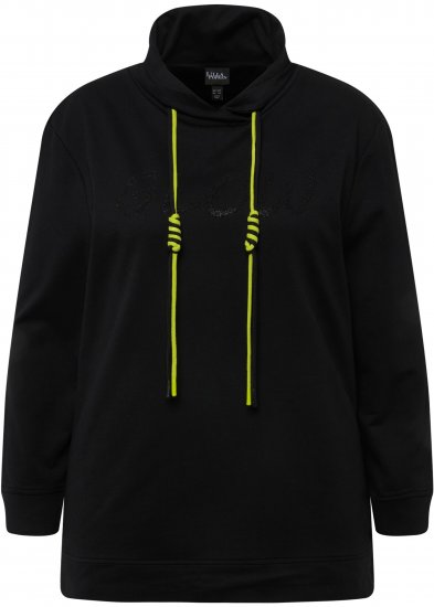 Ulla Popken GLOW Lettered Collared Sweatshirt Black - Džemperi un džemperi ar kapuci - 