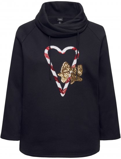 Ulla Popken Sparkling Candy Cane Graphic Sweatshirt Black - Džemperi un džemperi ar kapuci - 