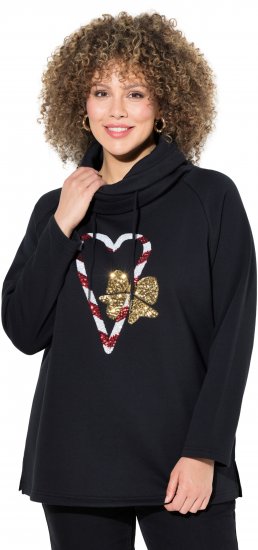 Ulla Popken Sparkling Candy Cane Graphic Sweatshirt Black - Džemperi un džemperi ar kapuci - 
