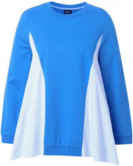 Ulla Popken Pinstripe Gore Long Sleeve Sweatshirt Peacock Blue - Džemperi un džemperi ar kapuci - 