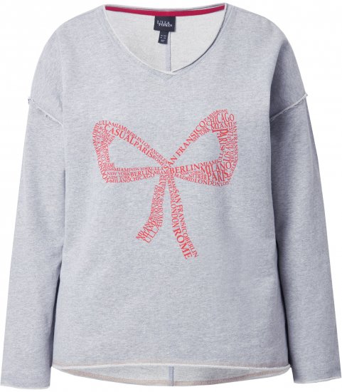 Ulla Popken Bow City Lettering Sweatshirt Light Grey Melange - Džemperi un džemperi ar kapuci - 