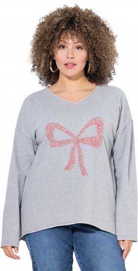 Ulla Popken Bow City Lettering Sweatshirt Light Grey Melange - Džemperi un džemperi ar kapuci - 