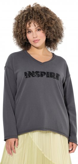 Ulla Popken Inspire Lettering V-Neck Sweatshirt Graphite Grey - Džemperi un džemperi ar kapuci - 
