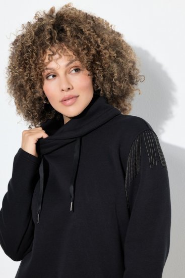 Ulla Popken Chain Fringe Smooth Fleece Sweatshirt Black - Džemperi un džemperi ar kapuci - Mīksti džemperi un jakas