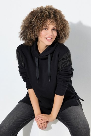 Ulla Popken Chain Fringe Smooth Fleece Sweatshirt Black - Džemperi un džemperi ar kapuci - Mīksti džemperi un jakas