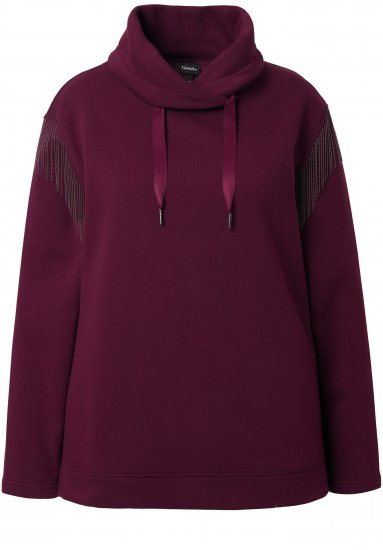 Ulla Popken Chain Fringe Smooth Fleece Sweatshirt Dark Wine Red - Džemperi un džemperi ar kapuci - 