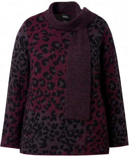 Ulla Popken Leopard Print Scarf Sweater Dark Wine Red - Džemperi un džemperi ar kapuci - 
