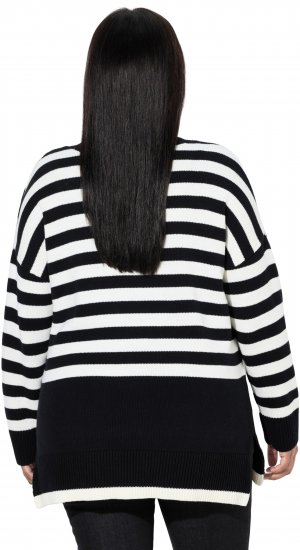 Ulla Popken Striped Stand-Up Collar Sweater Black - Džemperi un džemperi ar kapuci - 