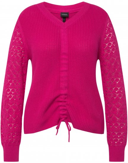 Ulla Popken Shaker Stitch Cropped Gathered Sweater Fuchsia Pink - Džemperi un džemperi ar kapuci - 
