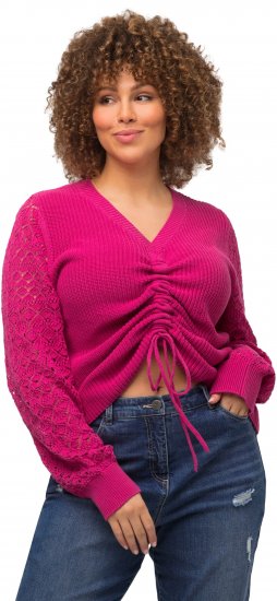 Ulla Popken Shaker Stitch Cropped Gathered Sweater Fuchsia Pink - Džemperi un džemperi ar kapuci - 