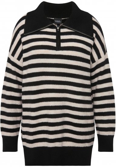 Ulla Popken Striped Troyer Collar Sweater Black - Džemperi un džemperi ar kapuci - 