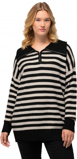 Ulla Popken Striped Troyer Collar Sweater Black - Džemperi un džemperi ar kapuci - 