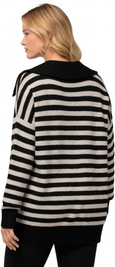 Ulla Popken Striped Troyer Collar Sweater Black - Džemperi un džemperi ar kapuci - 