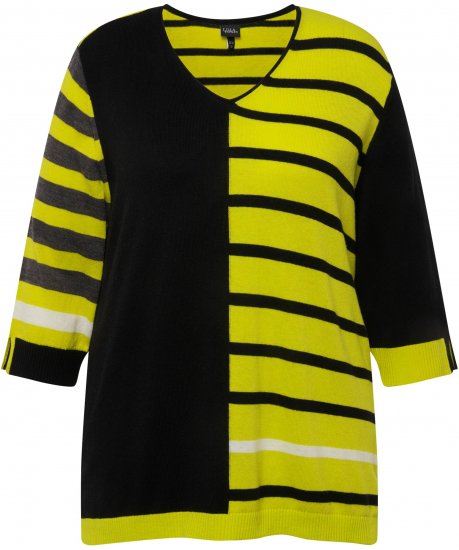 Ulla Popken Mixed Stripe 3/4 Sleeve Colorblock Sweater Apple Green - Džemperi un džemperi ar kapuci - 