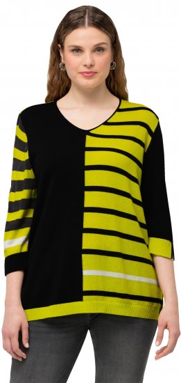 Ulla Popken Mixed Stripe 3/4 Sleeve Colorblock Sweater Apple Green - Džemperi un džemperi ar kapuci - 