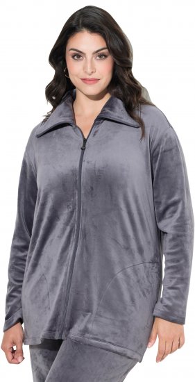 Ulla Popken Velour Loungewear Jacket Dark Grey - Džemperi un džemperi ar kapuci - 
