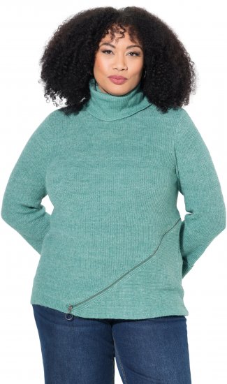 Ulla Popken Asymmetric Zipper Turtleneck Sweater Green - Džemperi un džemperi ar kapuci - 