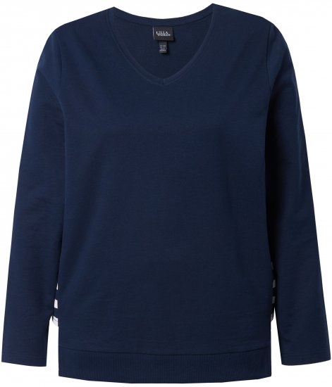Ulla Popken Stripe Panel Long Sleeve V-Neck Sweatshirt Navy - Džemperi un džemperi ar kapuci - 
