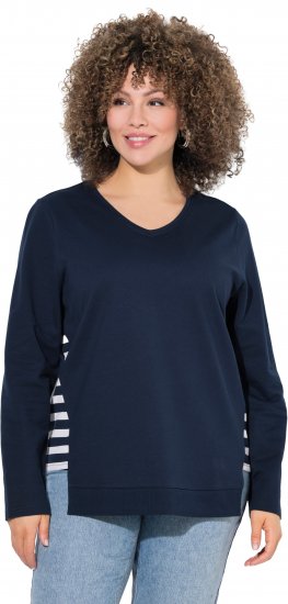 Ulla Popken Stripe Panel Long Sleeve V-Neck Sweatshirt Navy - Džemperi un džemperi ar kapuci - 