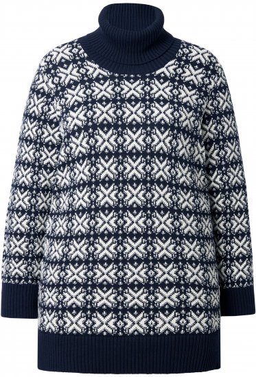 Ulla Popken Eco Cotton Geometric Snowflake Sweater Navy - Džemperi un džemperi ar kapuci - 