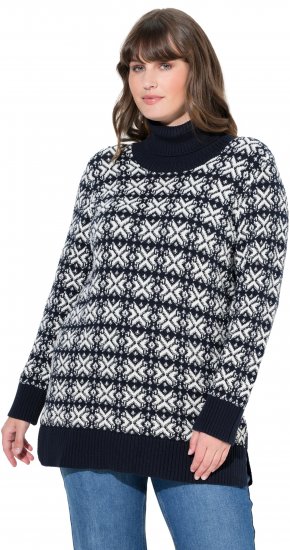 Ulla Popken Eco Cotton Geometric Snowflake Sweater Navy - Džemperi un džemperi ar kapuci - 