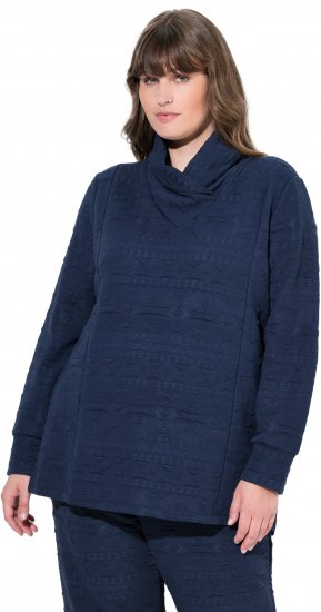 Ulla Popken Eco Cotton Stripe Textured Sweatshirt Navy - Džemperi un džemperi ar kapuci - 