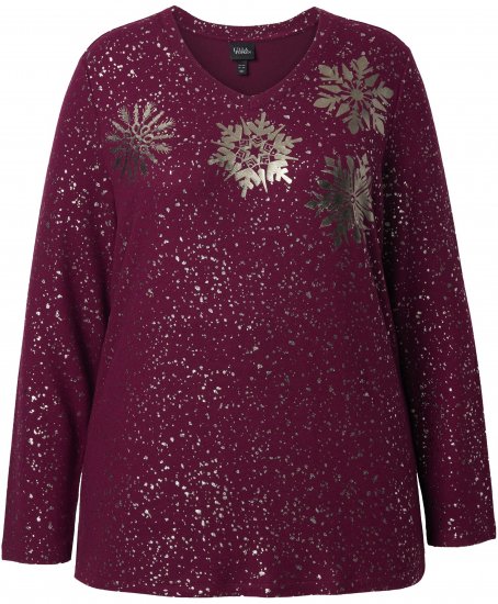 Ulla Popken Metallic Print Extra Soft Christmas Sweatshirt Dark Wine Red - Džemperi un džemperi ar kapuci - 
